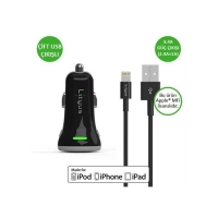 Lityus Çift Çıkışlı Araç Şarj Cihazı + Lightning Kablo (Siyah)