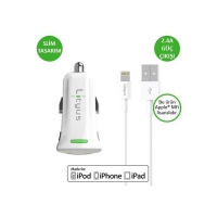 Lityus Araç Şarj Cihazı + Lightning Kablo (Beyaz)